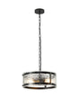 Stuckey 35cm Pendant, 2 x E27, Matt Black / Cobbled Clear (D) Glass