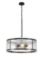 Stuckey 56.5cm Pendant, 4 x E27, Matt Black / Cobbled Clear (D) Glass
