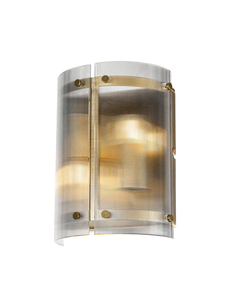 Stuckey Wall x, 2 x E27, Antique Brass / Narrow Ribbed Clear (B) Glass