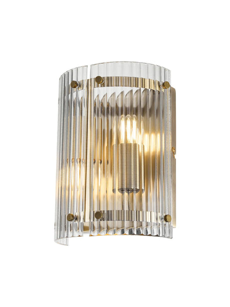 Stuckey Wall x, 2 x E27, Antique Brass / Wide Ribbed Clear (C) Glass