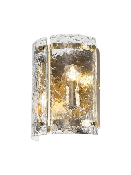Stuckey Wall x, 2 x E27, Antique Brass / Cobbled Clear (D) Glass