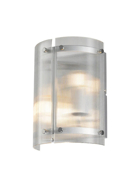 Stuckey Wall x, 2 x E27, Polished Chrome / Narrow Ribbed Clear (B) Glass