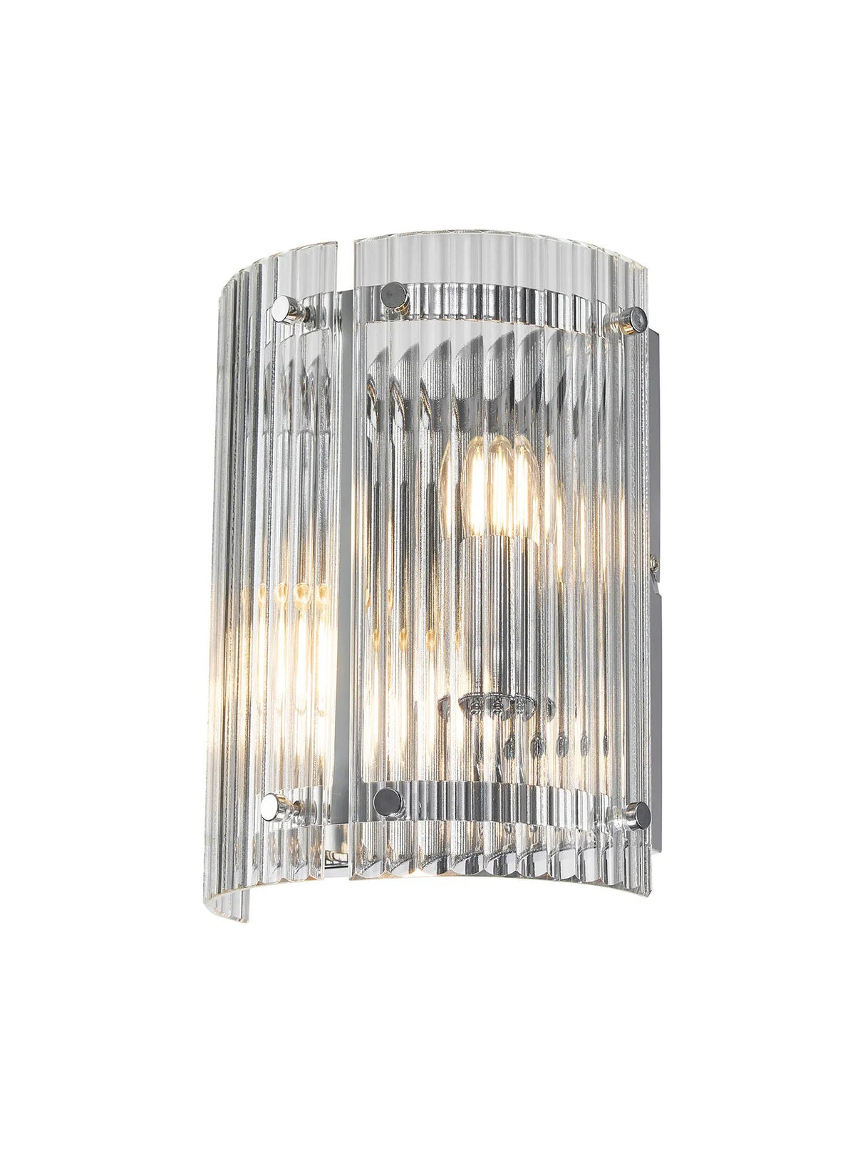 Stuckey Wall x, 2 x E27, Polished Chrome / Wide Ribbed Clear (C) Glass