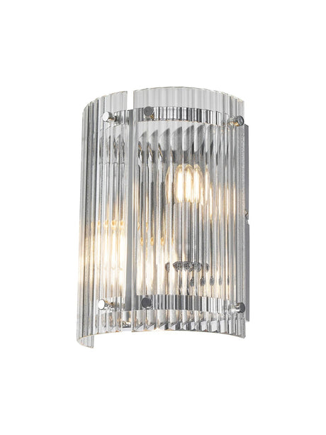 Stuckey Wall x, 2 x E27, Polished Chrome / Wide Ribbed Clear (C) Glass