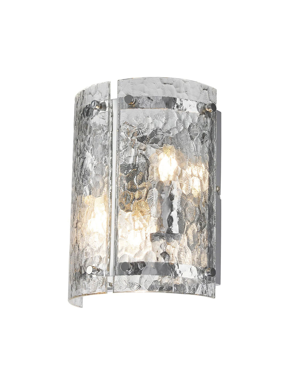 Stuckey Wall x, 2 x E27, Polished Chrome / Cobbled Clear (D) Glass