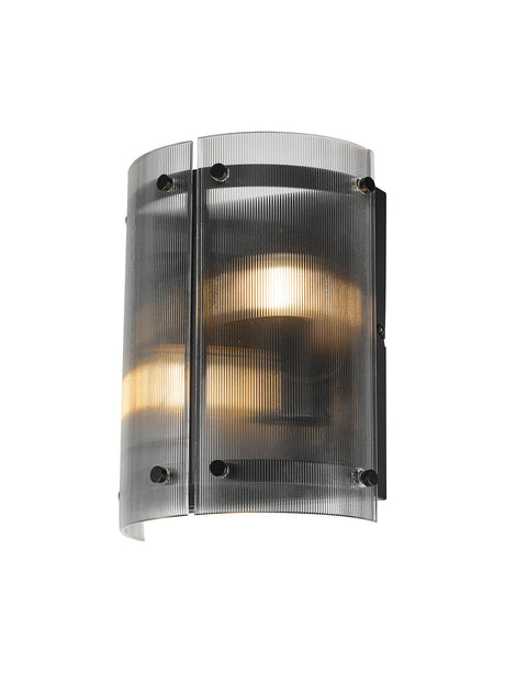 Stuckey Wall x, 2 x E27, Matt Black / Narrow Ribbed Clear (B) Glass