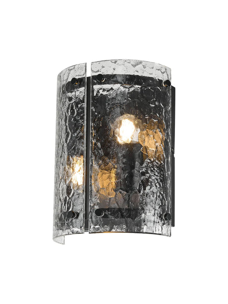 Stuckey Wall x, 2 x E27, Matt Black / Cobbled Clear (D) Glass
