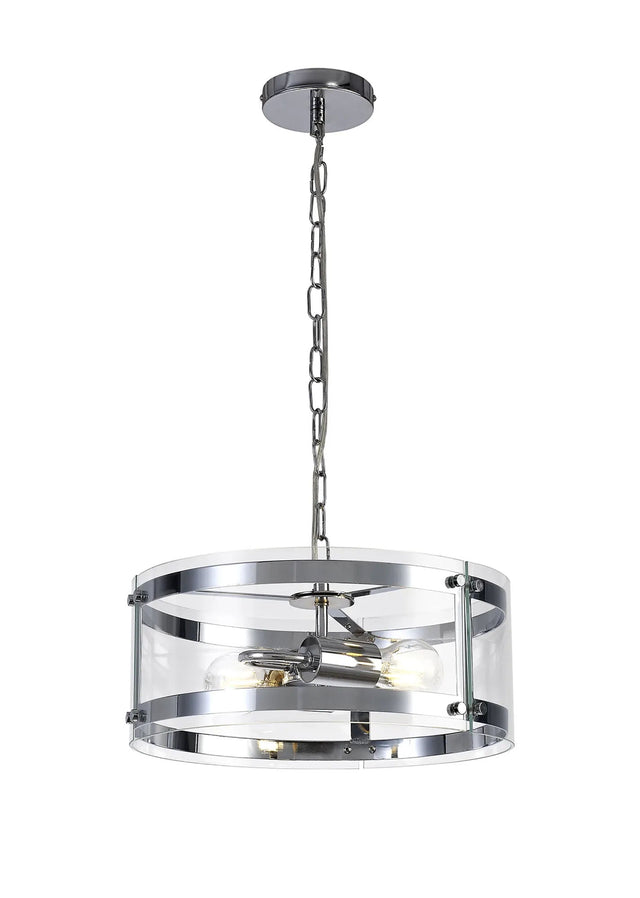 Stuckey Pendant, 2 x E27, Polished Chrome / Plain Clear (A) Glass