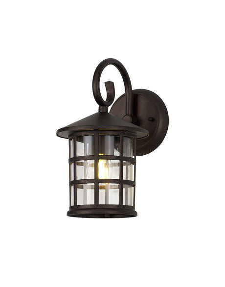 Stuckey Down Round Grid Wall Lamp, 1 x E27, IP44, Antique Bronze/Clear Glass
