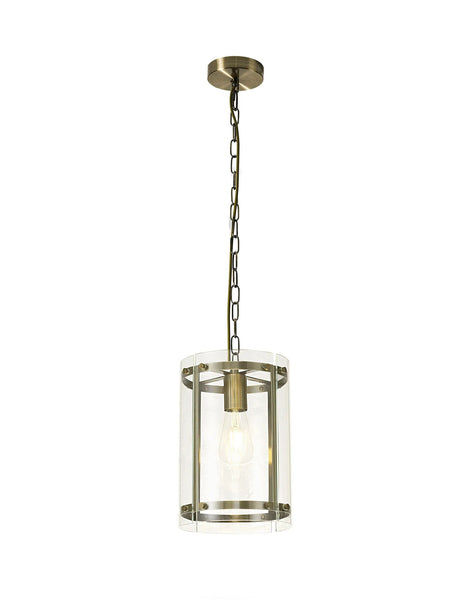 Stuckey Pendant, 1 x E27, Antique Brass / Plain Clear (A) Glass