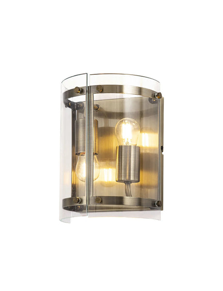 Stuckey Wall Light, 2 x E27, Antique Brass / Plain Clear (A) Glass
