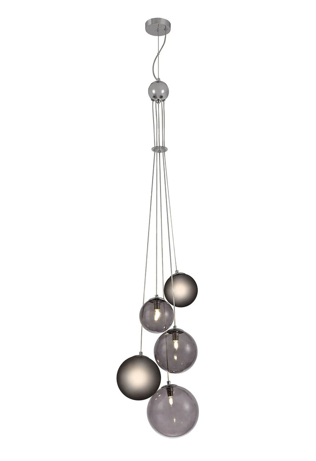 Suggett Pendant, 5 x G9, Polished Chrome/Smoked Glass