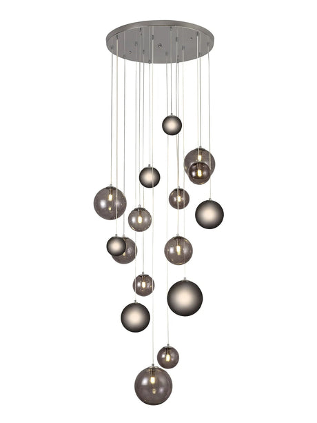 Suggett Pendant, 16 x G9, Polished Chrome/Smoked Glass