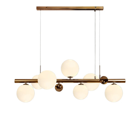 Suggett Linear Pendant , 7 x G9, Antique Copper, Opal & Copper Glass