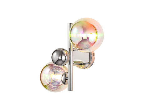 Suggett Wall Lamp, 2 x G9, Polished Chrome/Iridescent/Chrome Glass