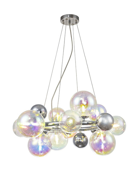 Suggett Circular Pendant, 12 x G9, Polished Chrome, Iridescent/Chrome Glass