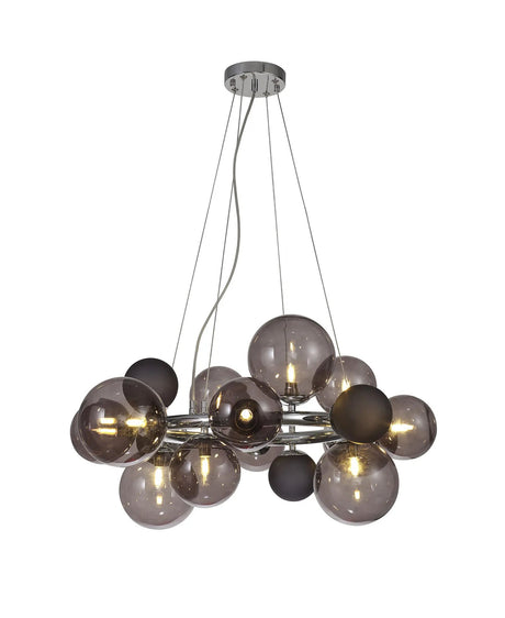 Suggett Circular Pendant, 12 x G9, Polished Chrome, Smoked/Black Glass