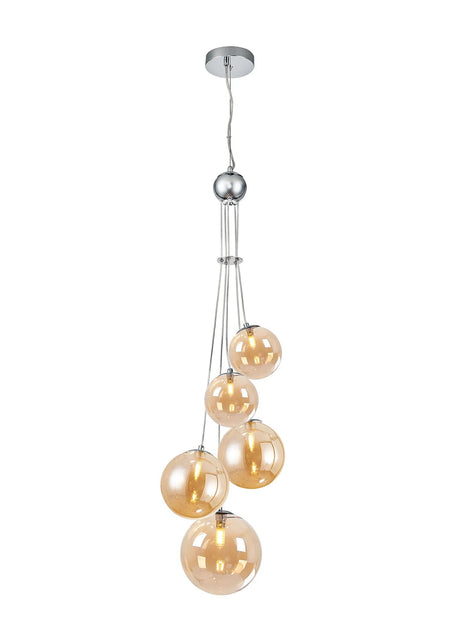 Suggett Cluster Pendant, 5 x G9, Polished Chrome/Amber