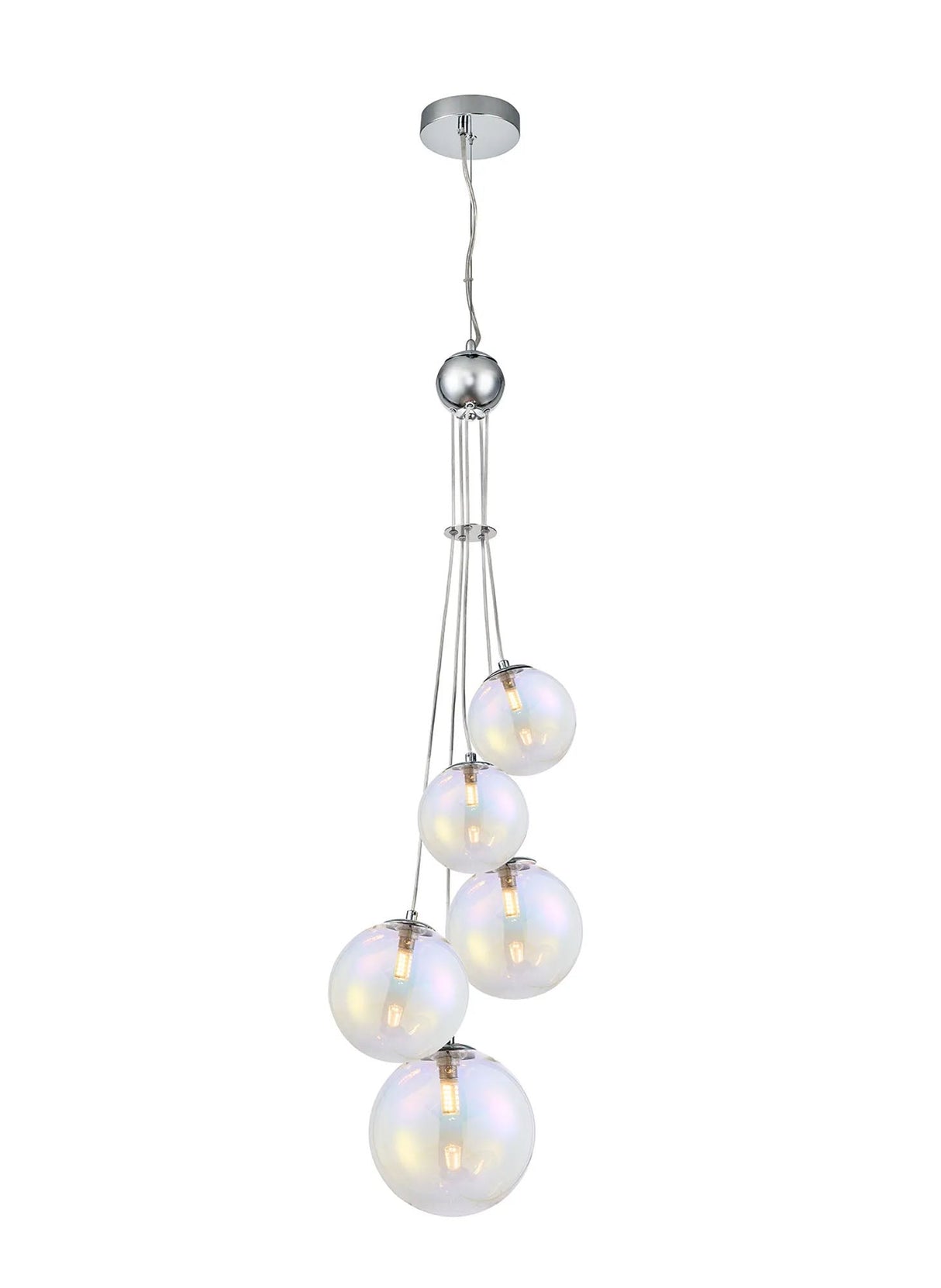 Suggett Cluster Pendant, 5 x G9, Polished Chrome/Iridescent