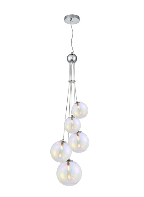 Suggett Cluster Pendant, 5 x G9, Polished Chrome/Iridescent