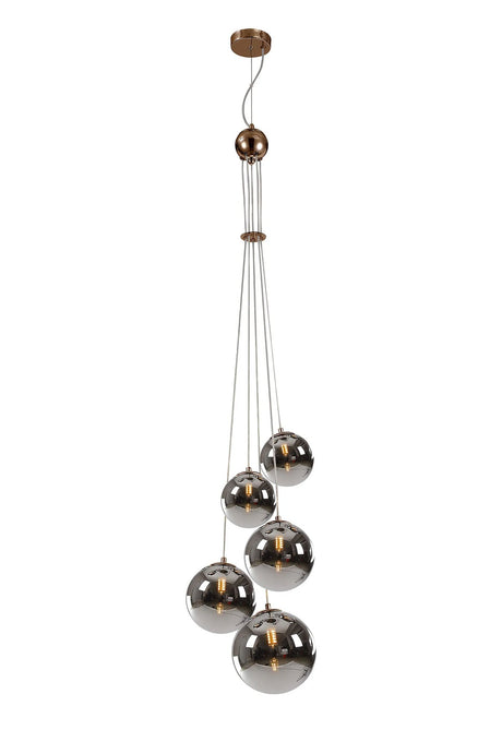 Suggett Cluster Pendant, 5 x G9, Antique Copper/Chrome