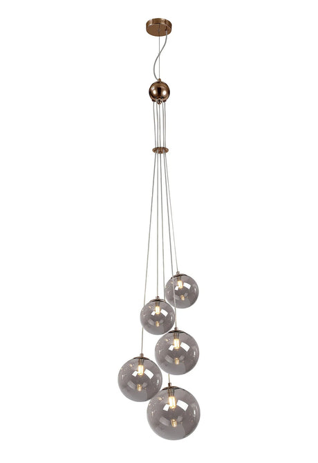 Suggett Cluster Pendant, 5 x G9, Antique Copper/Smoke