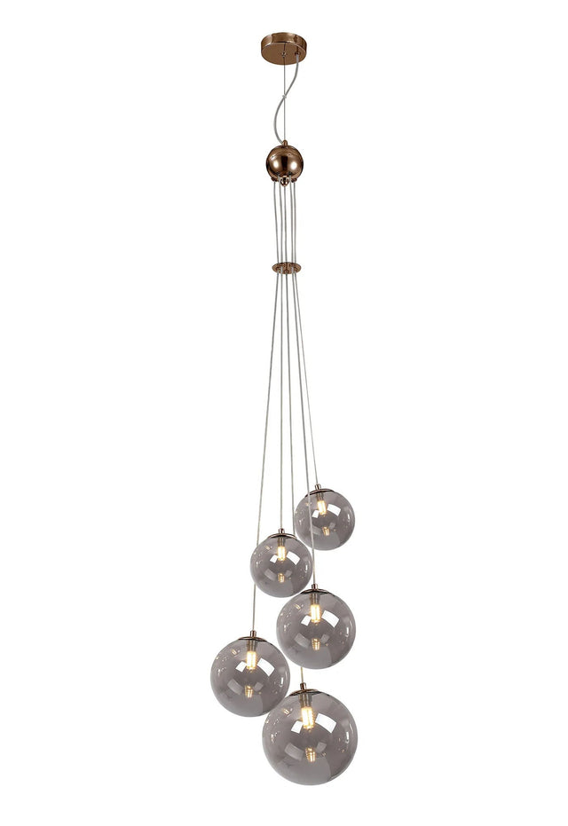 Suggett Cluster Pendant, 5 x G9, Antique Copper/Smoke