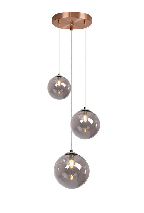 Suggett Round Pendant, 3 x G9, Antique Copper/Smoke