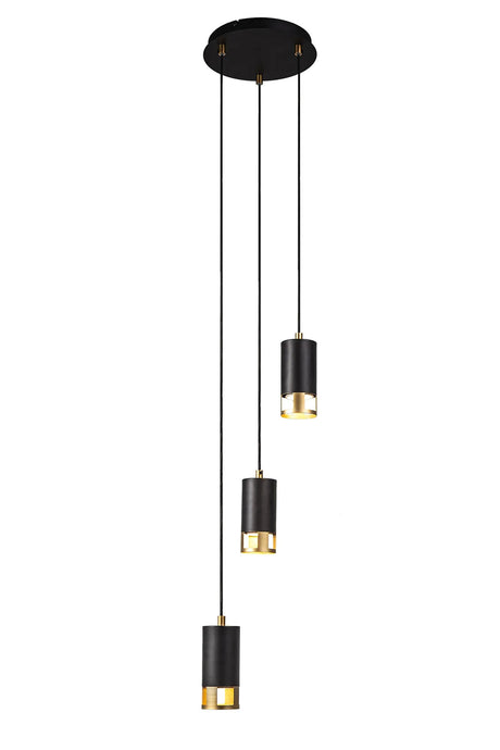 Swinburn 3 Light Round Pendant GU10, Black/Painted Gold
