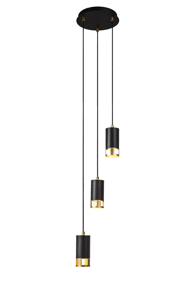 Swinburn 3 Light Round Pendant GU10, Black/Painted Gold