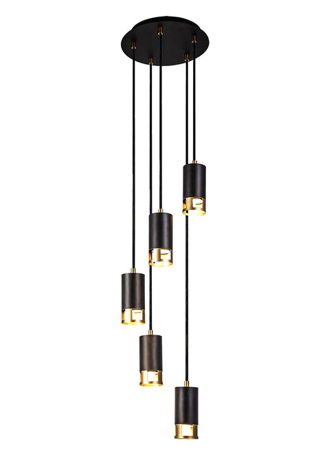 Swinburn 5 Light Round Pendant GU10, Black/Painted Gold
