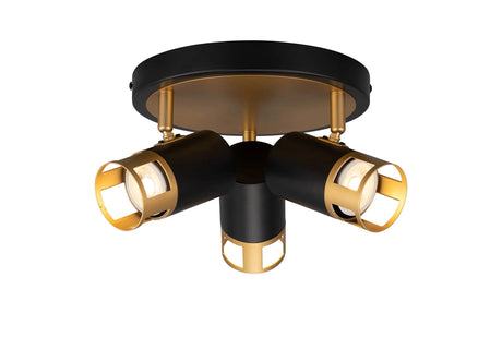 Swinburn 3 Light Round Spotlight GU10, Black/Painted Gold