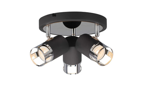 Swinburn 3 Light Round Spotlight GU10, Graphite/Polished Chrome