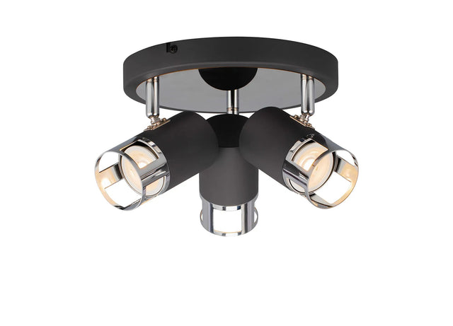 Swinburn 3 Light Round Spotlight GU10, Graphite/Polished Chrome