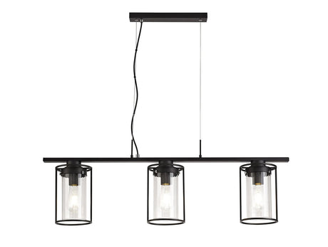 Swinburne Linear Pendant, 3 x E27, Black/Clear Glass