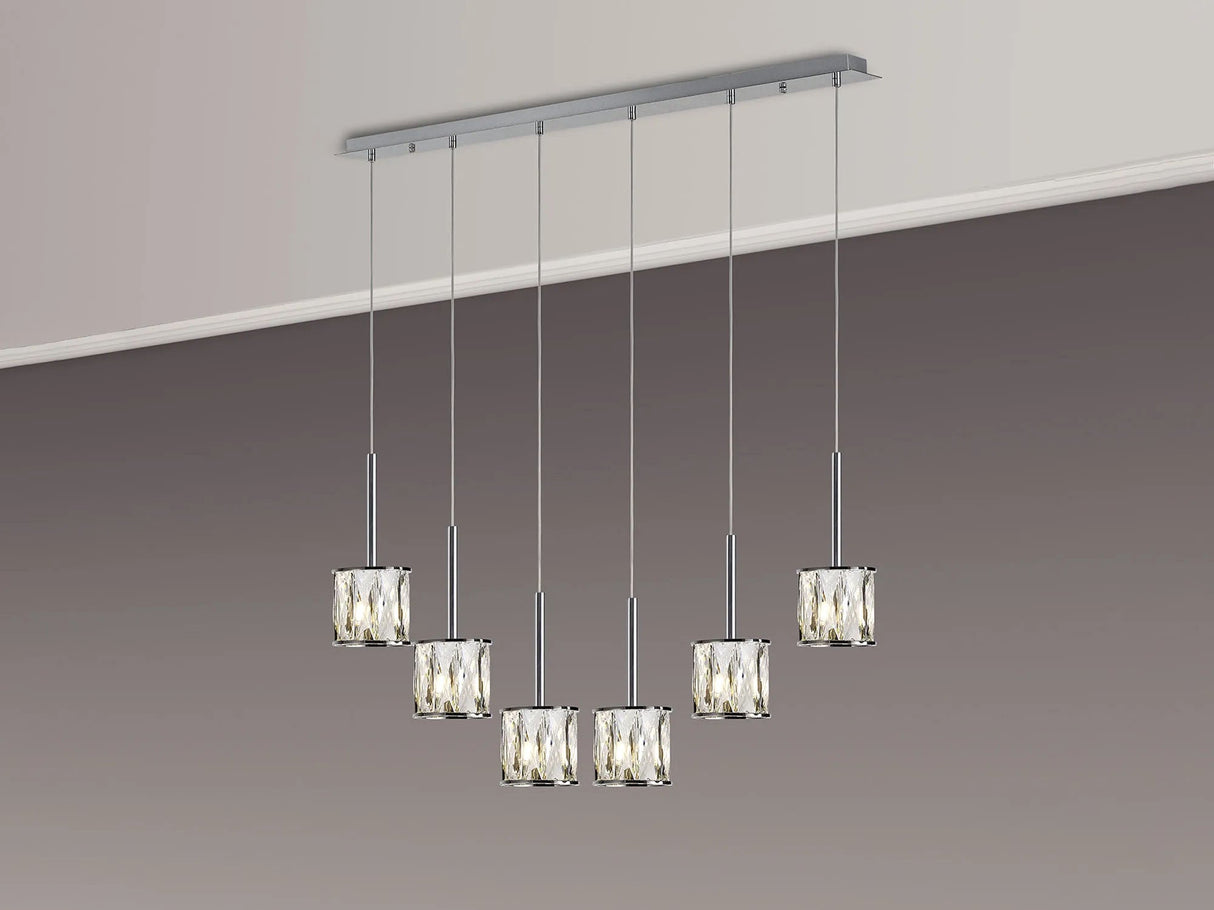 Swindlehirs 6 x G9 2m Linear Pendant Chrome/Clear Crystal Shade
