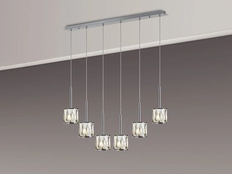 Swindlehirs 6 x G9 2m Linear Pendant Chrome/Clear Crystal Shade