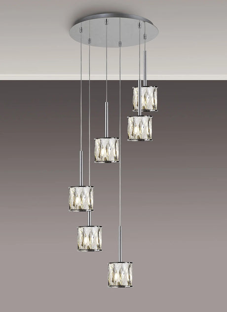Swindlehirs 6 x G9 2.5m Round Multiple Pendant Chrome/Clear Crystal Shade