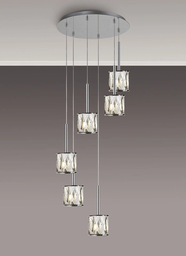Swindlehirs 6 x G9 2.5m Round Multiple Pendant Chrome/Clear Crystal Shade