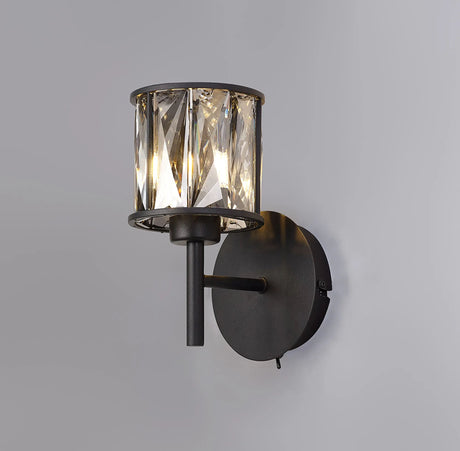 Swindlehirs 1 x G9 Switched Wall Lamp Satin Black/Smoke Crystal Shade