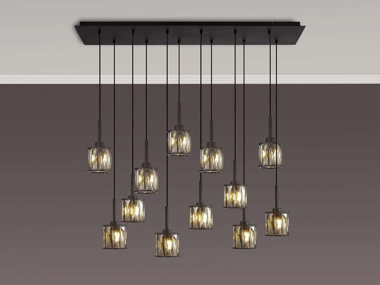 Swindlehirs 12 x G9 2m Linear Pendant Satin Black/Smoke Crystal Shade