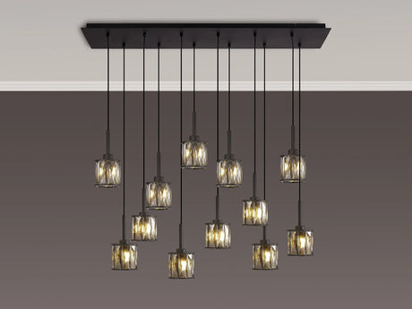Swindlehirs 12 x G9 2m Linear Pendant Satin Black/Smoke Crystal Shade