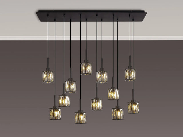 Swindlehirs 12 x G9 2m Linear Pendant Satin Black/Smoke Crystal Shade