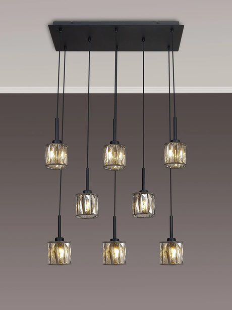Swindlehirs 8 x G9 2m Rectangle Multiple Pendant Satin Black/Smoke Crystal Shade