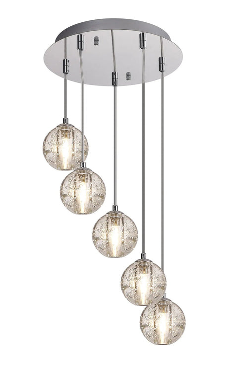 Swindlehirs 5 x G9 Bubble Glass 2m Round Multiple Pendant Polished Chrome / Clear Glass