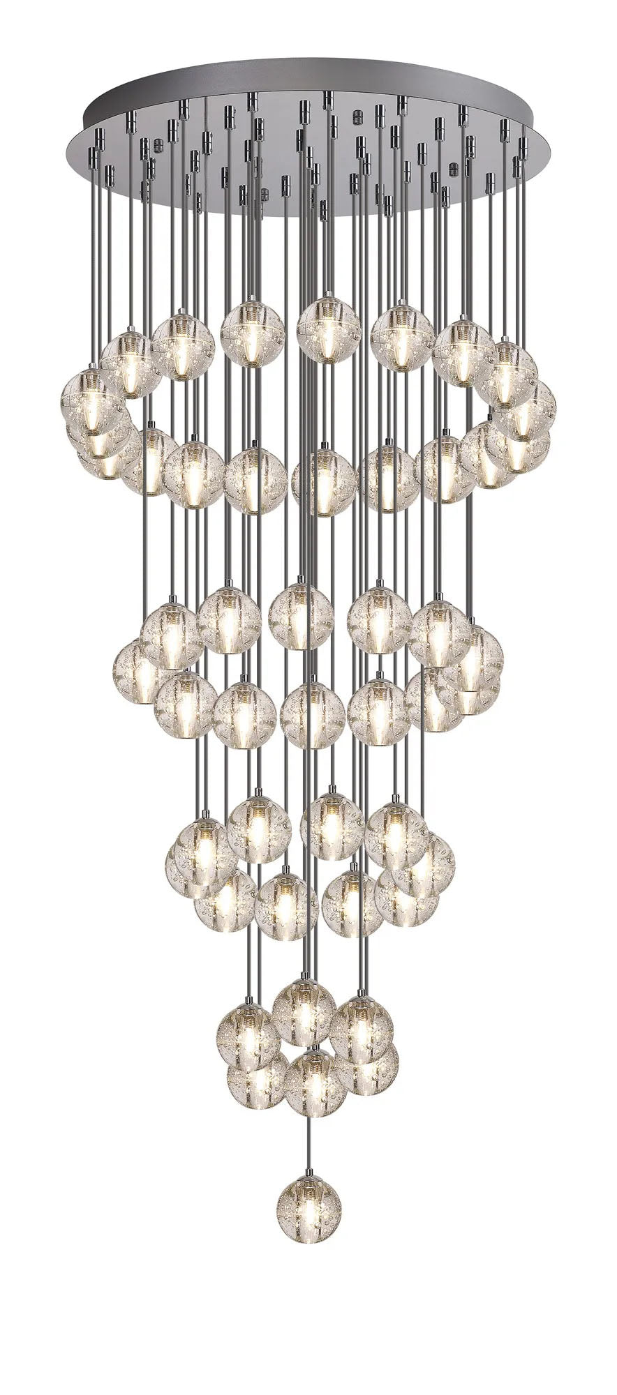 Swindlehirs 50 x G9 Bubble Glass 10 x 3m / 6m, 15 x 4m / 5m Round Multiple Pendant Polished Chrome / Clear Glass