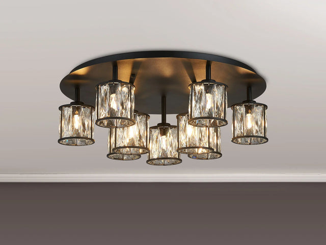Swindlehirs Satin Black Round 9 x G9 Flush Light With Clear Crystal