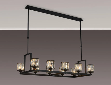 Swindlehirs Satin Black 10 Light With Clear Crystal Rectangle G9 Telescopic Light With Clear Crystal