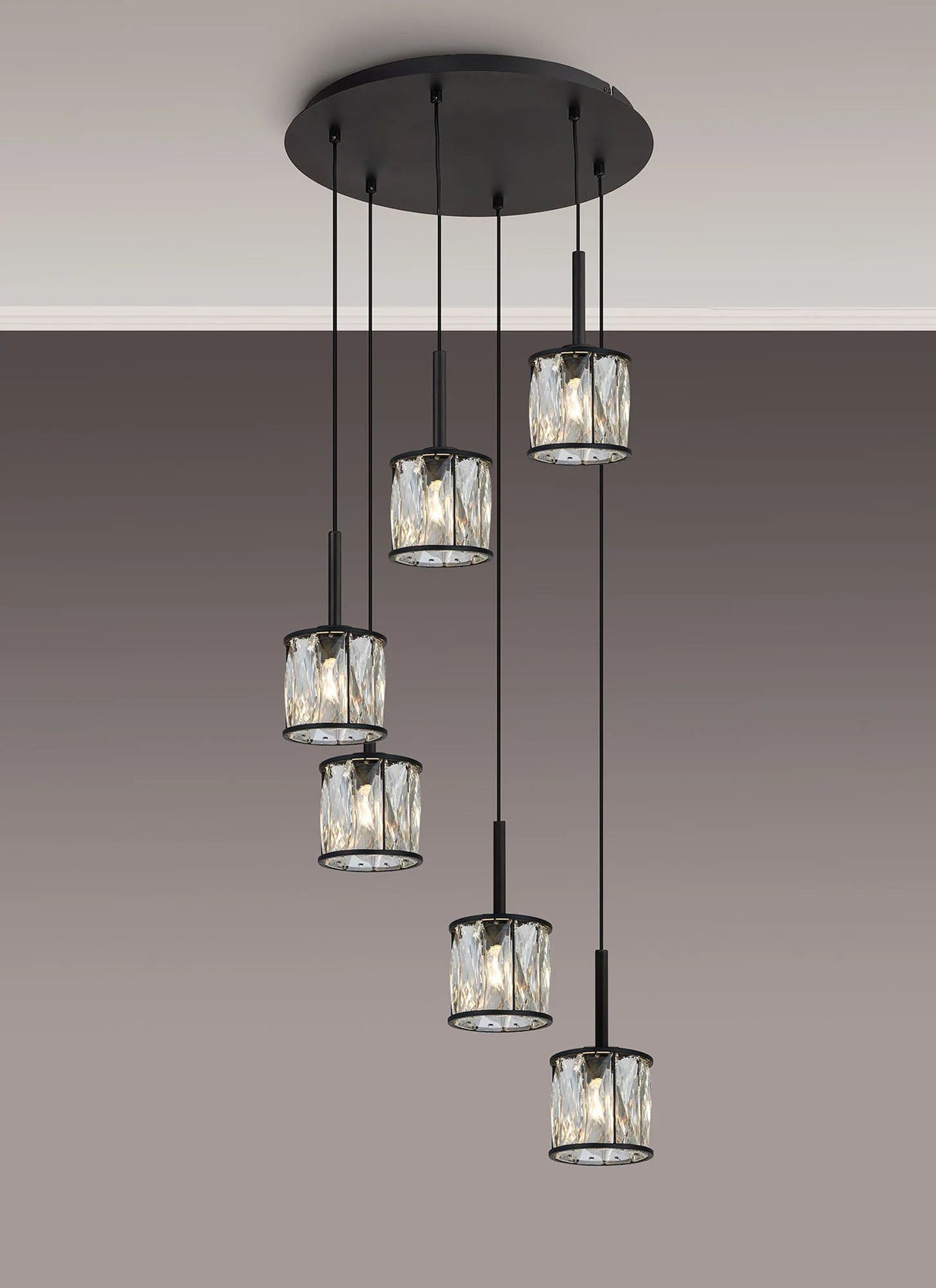 Swindlehirs Satin Black 6 x G9 2.5m Round Multiple Pendant