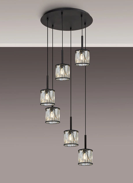 Swindlehirs Satin Black 6 x G9 2.5m Round Multiple Pendant